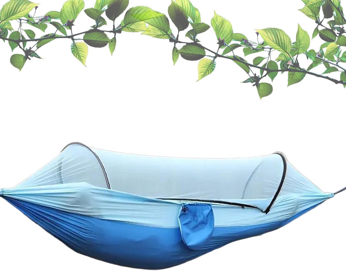 Familiehangmat Kamperen - Dubbele Hangmat - Buiten Ontspannen - Geïntegreerd Muggennet - 260x140 cm - Blauw