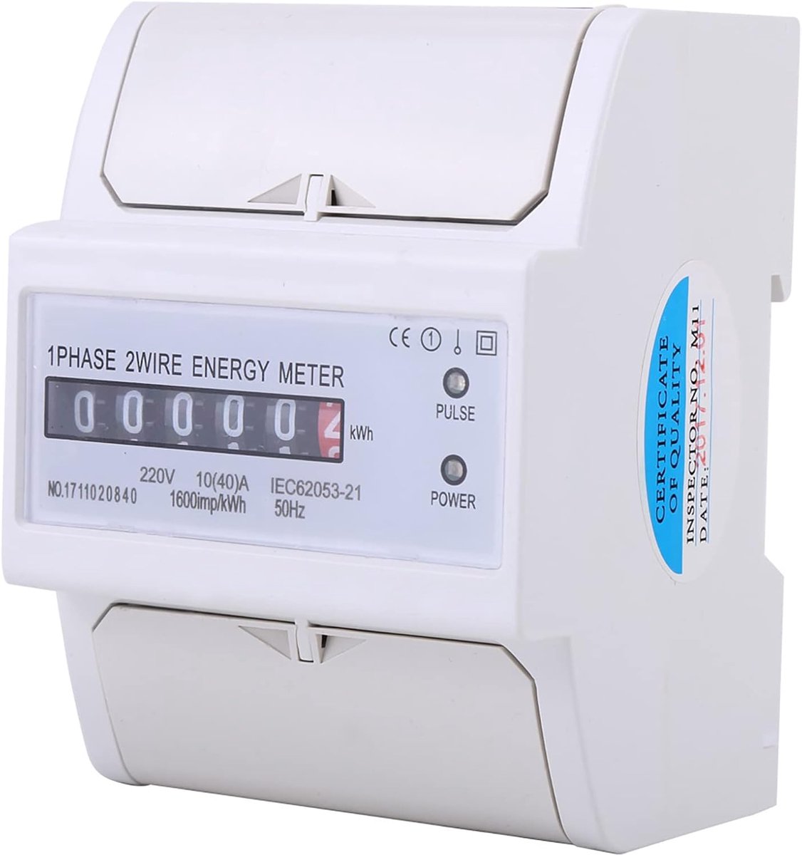 Energiemeter DIN-rail - Stroommeter KWh - Eenfasige AC meting - Hoge betrouwbaarheid nauwkeurigheid - 11 x 8 x 8 cm
