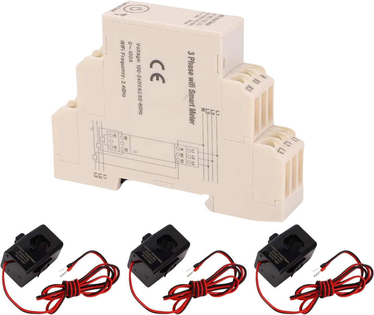 Slimme Energiemeter - WiFi Stroommeter - Realtime Monitoring - Driefasen Meting - 11 x 9 x 9 cm - Grijs