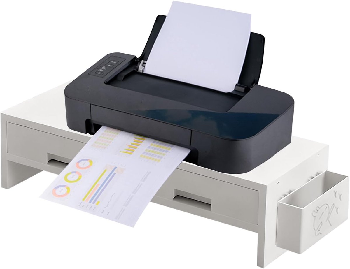 Monitor Verhoger - Bureau Organizer - Ergonomisch Werken - Dubbele Lades - 50x19.5x13.5cm - Wit