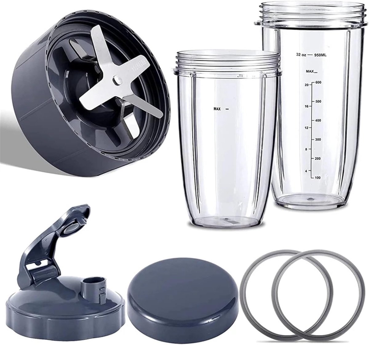 Blender Onderdelen Set - Reserve Onderdelen - Gezond Blenden - Lekvrije Afdichting - 3 Bekers - Zwart