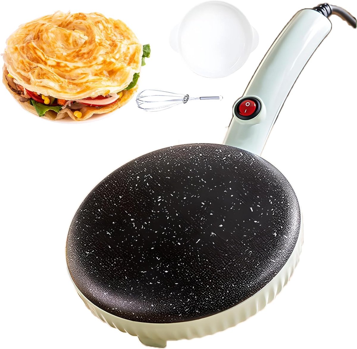 Elektrische Pannenkoekenmaker - Crêpe Maker - Snelle Ontbijtjes - Automatische Temperatuur - 24cm Bakplaat - Groen