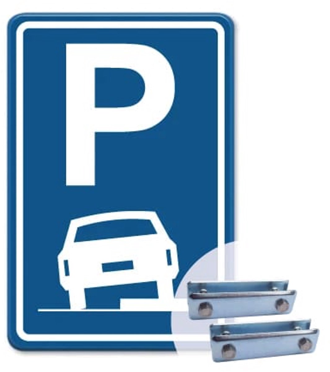 Parkeerbord op de stoep/berm parkeren E08a - blauw - Weerbestendig Aluminium - 30x45 cm - Bevestiging: Met hekbeugels (voor spijlen- of gaashek)