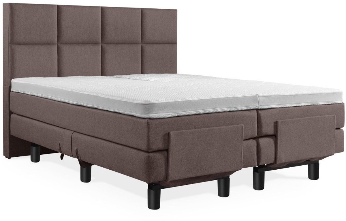 Elektrische Boxspring - Incl. 8-Vaks Hoofdbord - 1-Persoons - 120x190 cm - Bruin - Zonder 