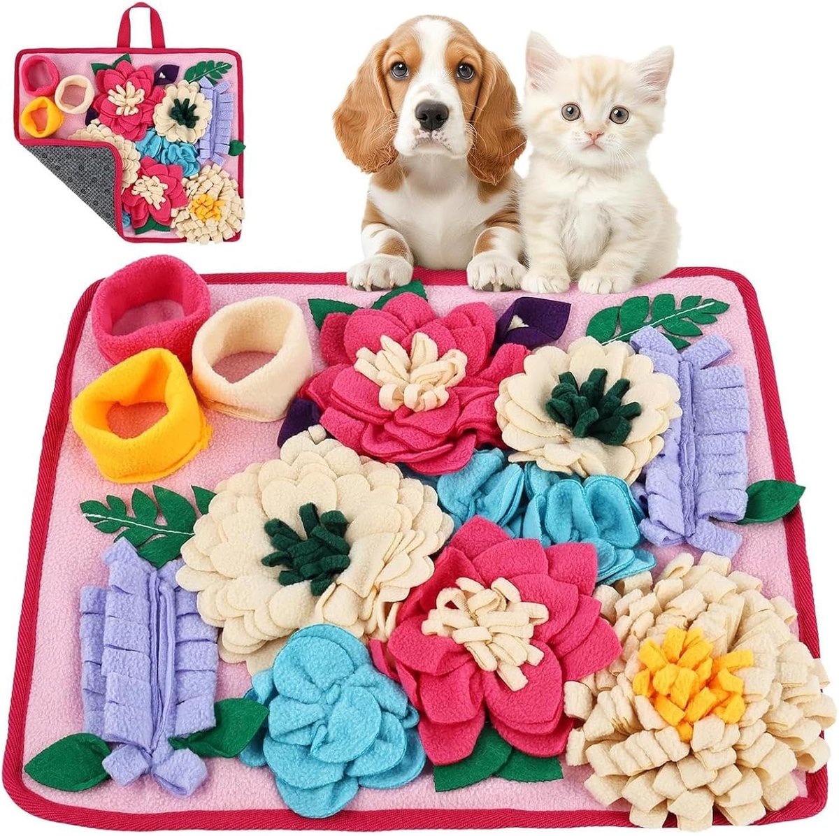 Honden Snuffelmat - Voedingsspeelgoed - Mentale Verrijking - Opvouwbaar Antislip - 39 x 34 cm - Rood