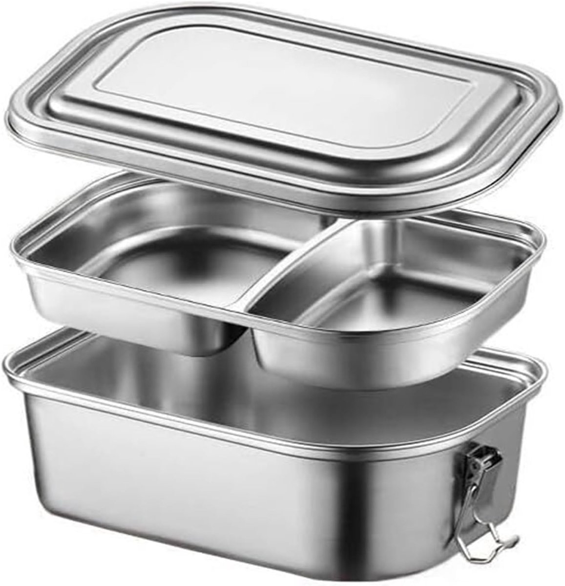 Broodtrommel Lunchbox - Bento Box - Draagbaar Eten - Dubbellaags Ontwerp - Zilver