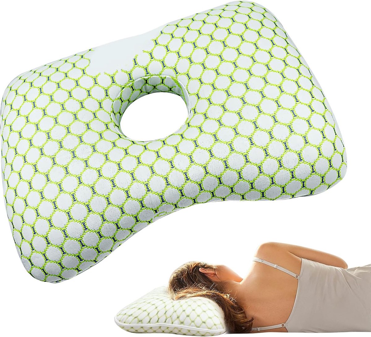 Oorkussen - Slaapkussen - Oorpiercing Comfort - Cirkelvormige Holte - 39x28x6 cm - groen