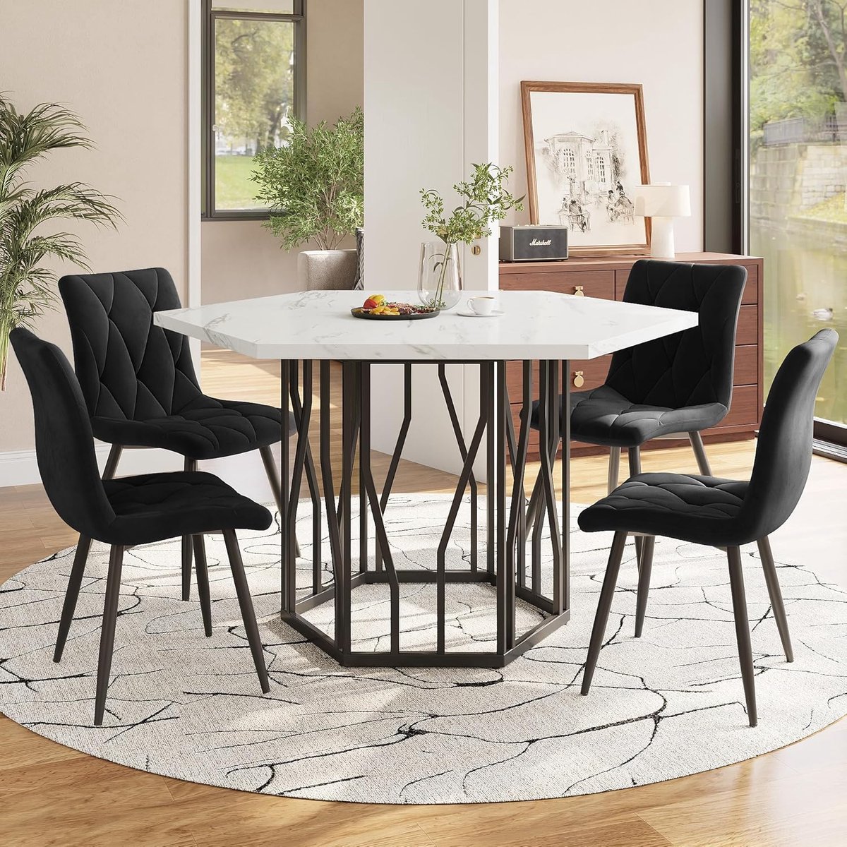 Eettafel Stoelset - Eetkamer Set - Moderne Woonkamer - Unieke Zeshoek Vorm - 115x100cm Taf