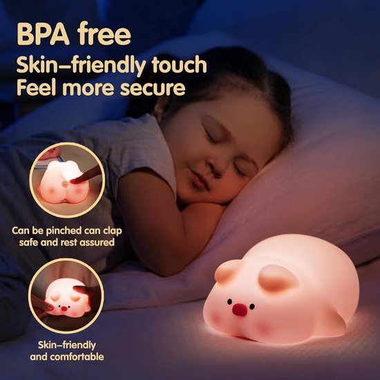 PolkaHome® Varken Nachtlampje Kinderen - Siliconen LED Nachtlamp Oplaadbaar & Dimbaar - Touch Bediening - Kawaii Kinderlamp voor Kinderkamer & Babykamer van Merkloos — afbeelding 2