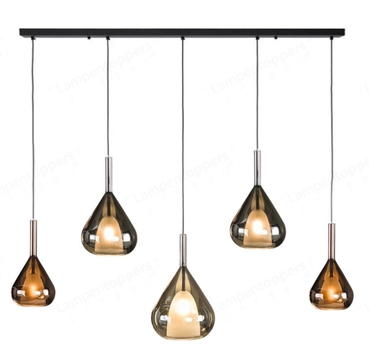 Hanglamp Wings Zwart Mix Glass 5 Lichts