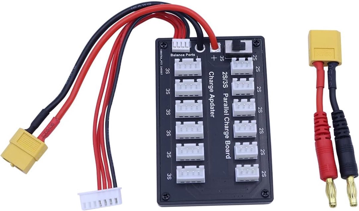 Parallel Laadbord - Accu Lader - Batterijen Laden - XT60 2S-3S - Compact Formaat - Zwart Rood