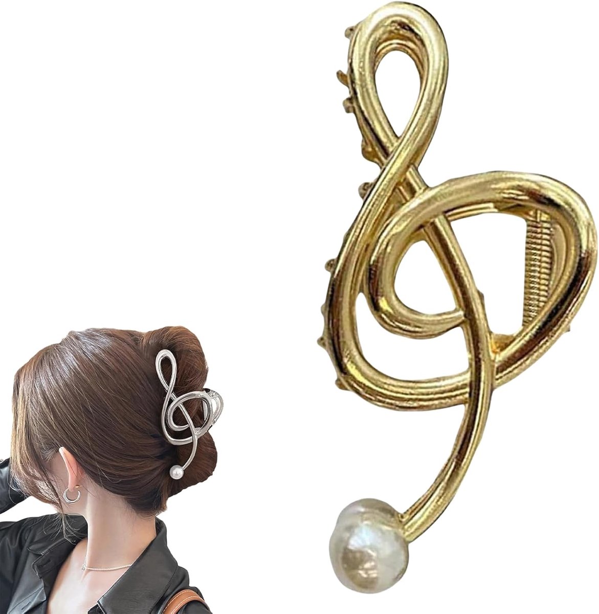 Haarclip Sleutel - Muziek Accessoire - Haar Styling - Met Parel Details - Goud