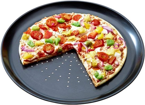 Pizza Bakset - Oven Schaal - Crispy Pizza Bakken - Inclusief Standaard - 3 Platen 32cm - Zwart Zilver — afbeelding 4