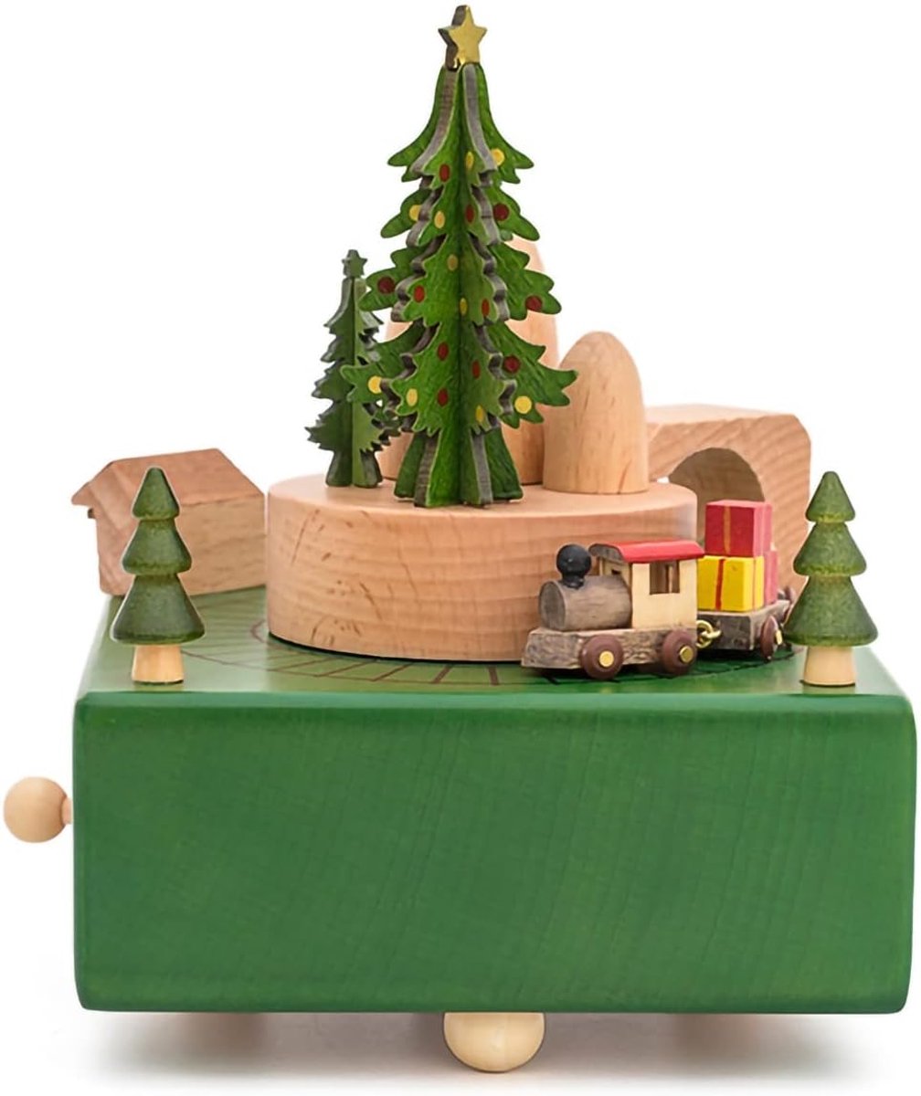 Houten Muziekdoos - Decoratie Cadeau - Feestelijke Decoratie - Handgemaakt Vakmanschap - 11x11x16cm