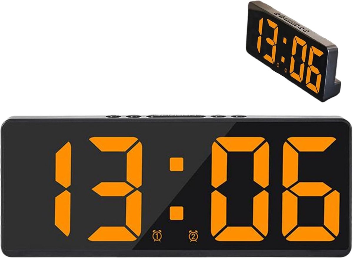 Digitale Wekker - Nachtkastje Klok - Wakker Worden - Grote Cijfers Helderheid - 15.5 cm Breed - Zwart