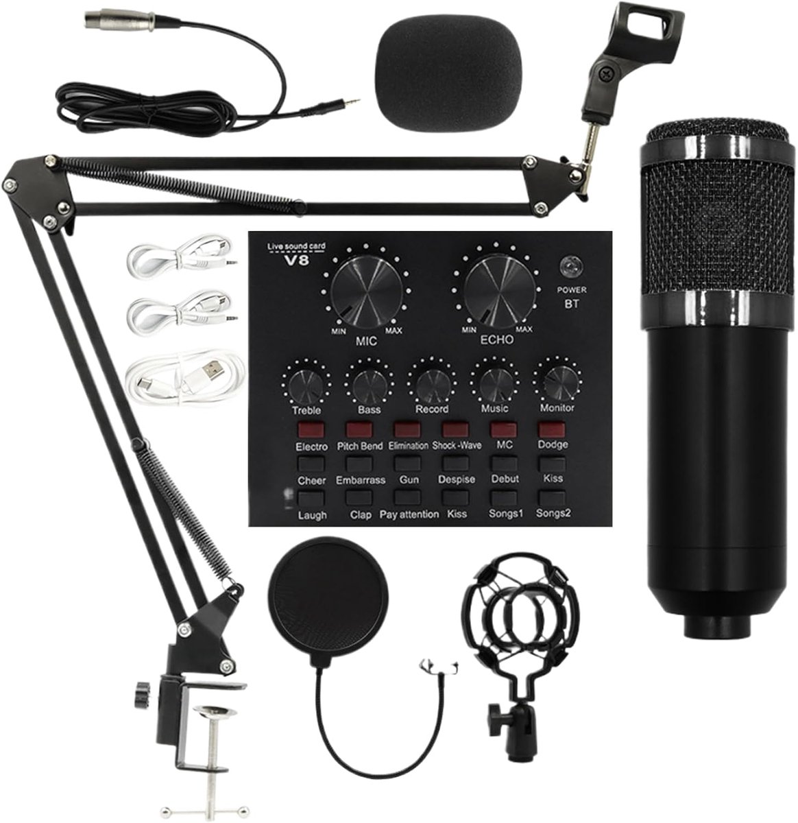 Live Streamingset - Opname Apparatuur - Voice-overs - Cardioïde Ruisonderdrukking - Giekarm - Zwart