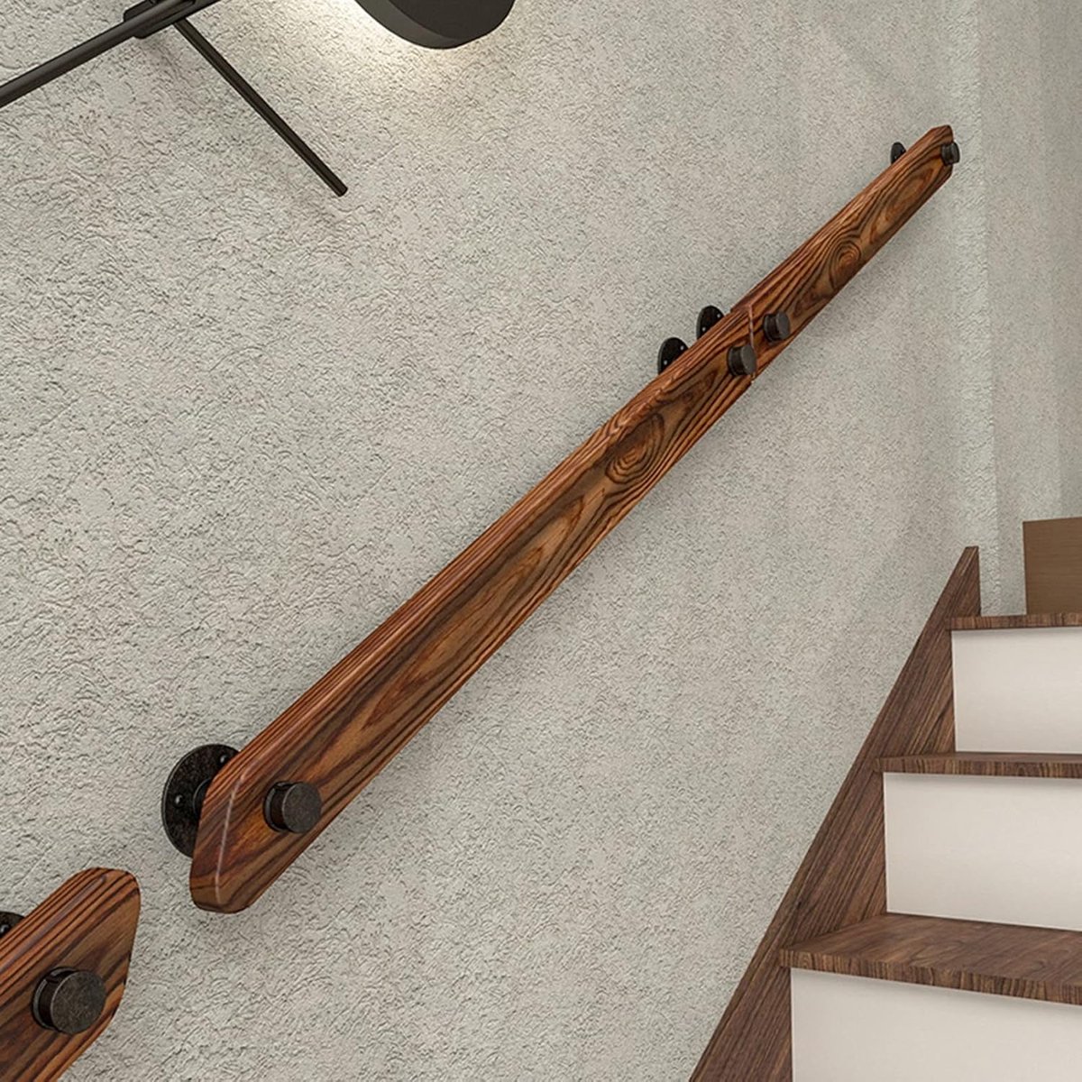 Massief Houten Leuning - Trap Handgreep - Veilig Traplopen - Industriële Smeedijzer - 14ft/420cm - Gelakt
