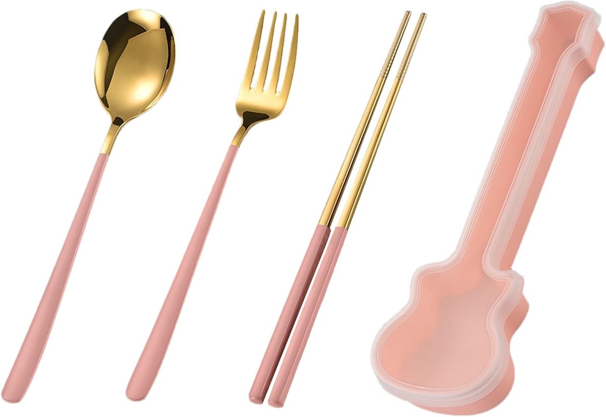 Serveerset Feesten - Eetgerei Set - Thuis Dineren - Draagbaar en Compleet - Roze