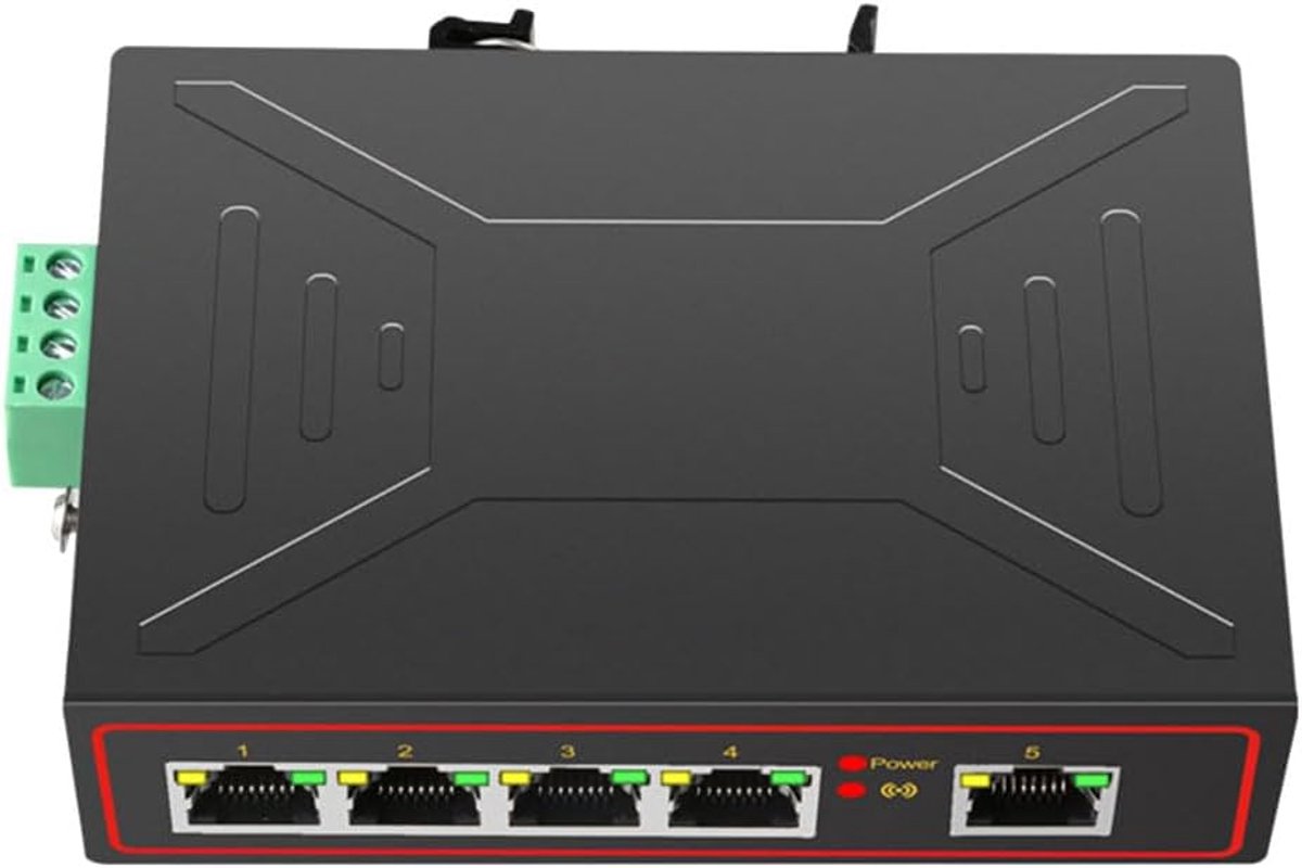 Netwerk Schakelaar - Internet Hub - Netwerk Uitbreiding - 5 Poorten - DIN Rail Type