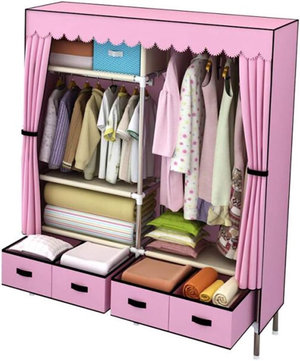 Stoffen Kledingkast - Opbergkast Garderobe - Ruimte Besparen - Eenvoudig Te Monteren - 140x45x168cm - Roze