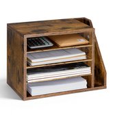 VEVOR Brievenbak met 4 Vakken En Uitneembare Planken, Houten Documentenbak met Dossierhouder, Dossierorganizer voor Kantoor En Klaslokaal, Opbergbak voor Dossiers, Documenten En Papier, Bruin