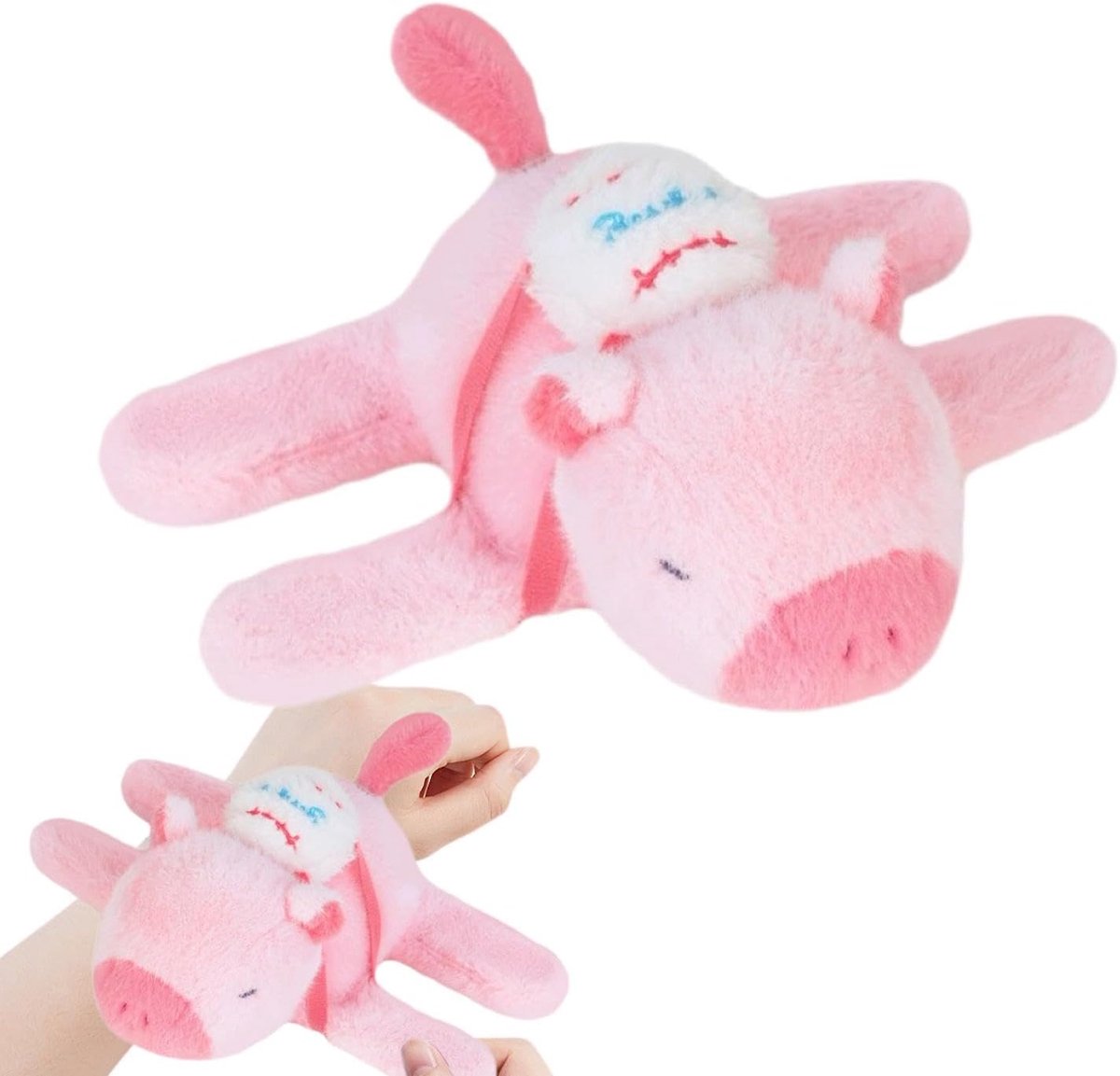 Dieren Klaparmbanden - Knuffel Polsband - Feest Accessoire - Draaibaar Ontwerp - 23 x 17 x 18cm - Roze