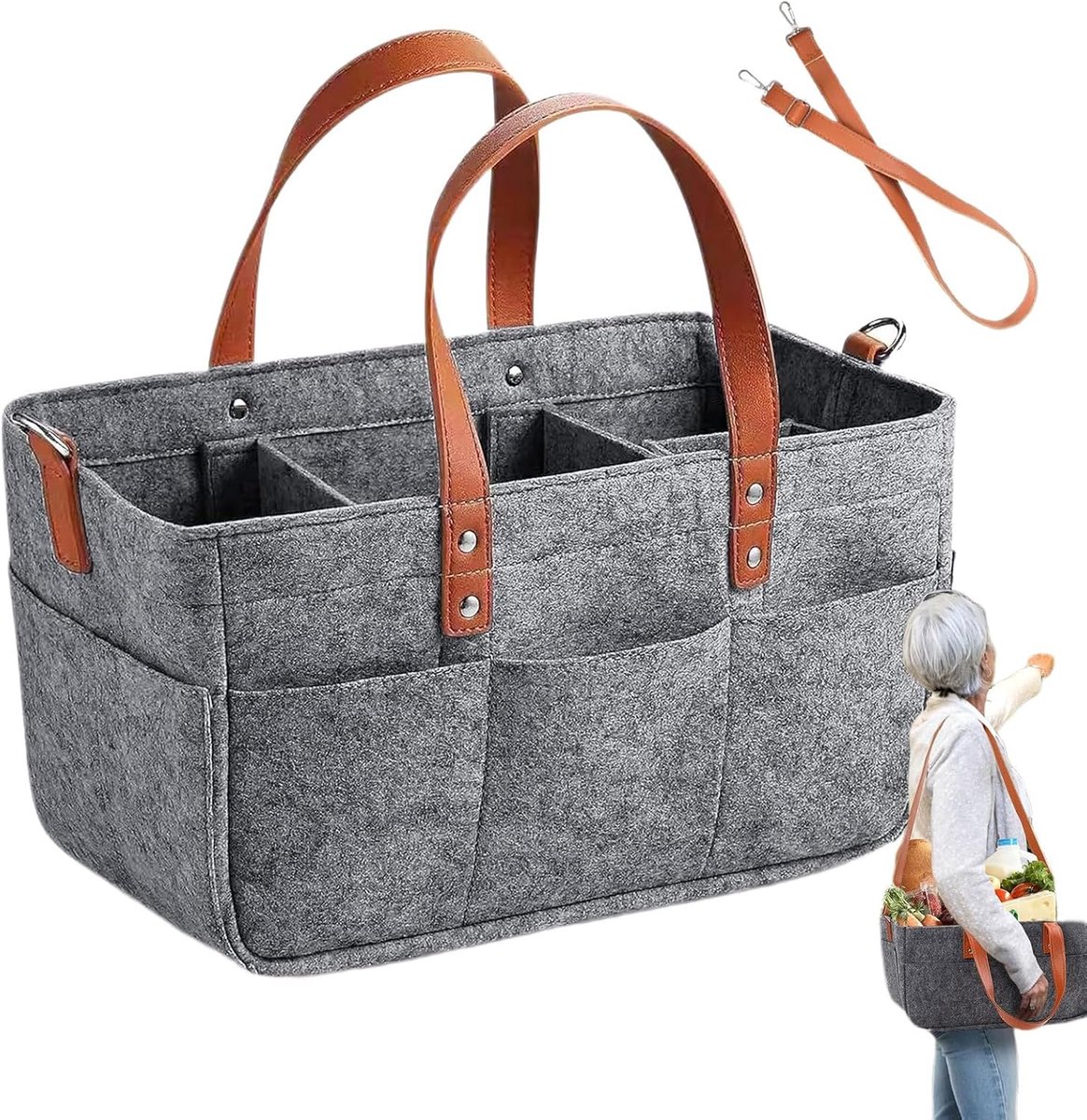 Vilt Opbergmand - Draagbare Mand - Thuis Keuken - Stevig Vilt Materiaal - 38x23x18cm