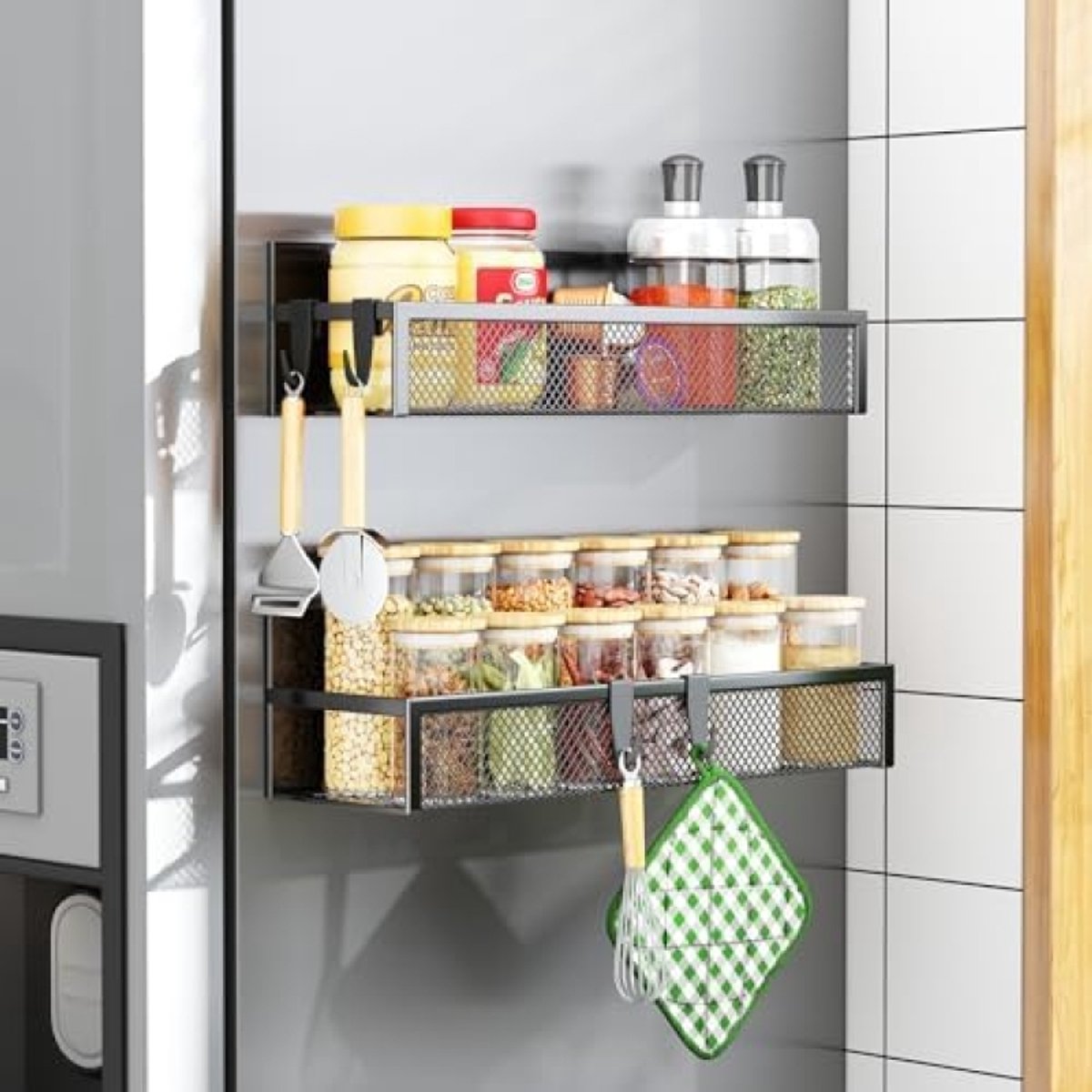 PromoHome Magnetische Koelkastorganizer Set - 2 Planken met Verstelbare Haken