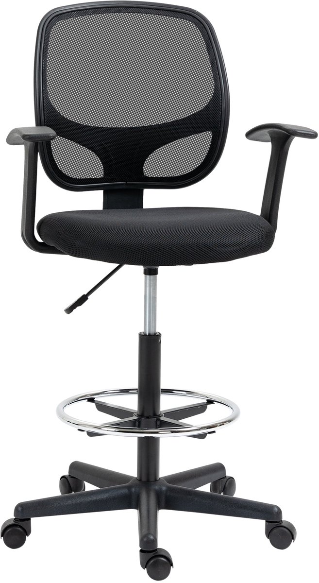 Merax Ergonomische Bureaustoel / Tekenstoel met Verstelbare Voetring – Mesh Rugleuning – In Hoogte Verstelbaar 110–132 cm – Draaibaar – Zwart