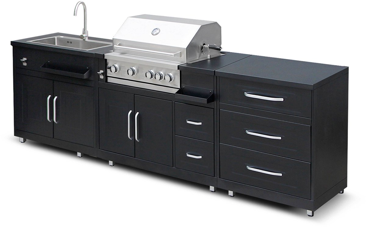 Oviala - 3-delige stalen buitenkeuken met barbecue - Memphis