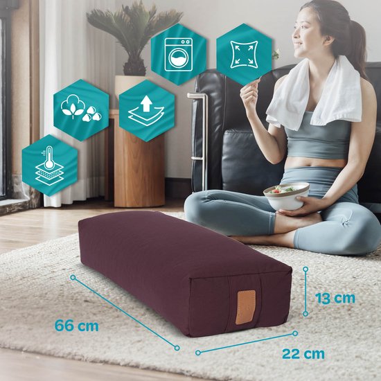 #DoYourYoga - Hoekig Yoga bolster - »Paravati« - Meditatiekussen met bio-organische Spelt vulling - L67 cm & diam.13 cm - aardebruin van #DoYourYoga — afbeelding 3
