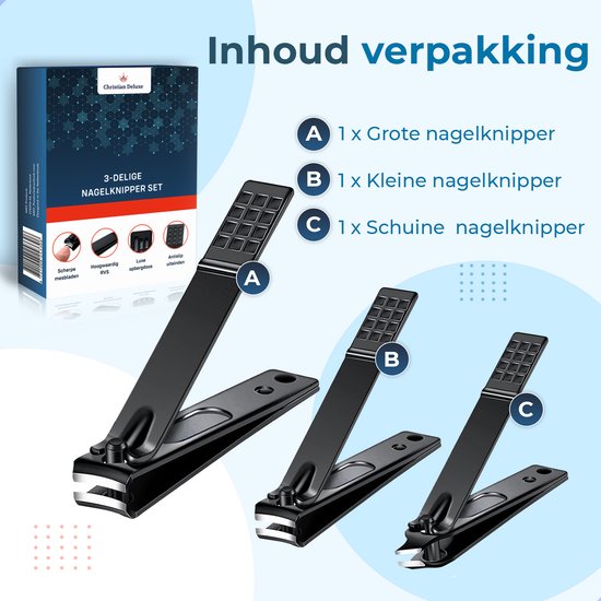 Christian Deluxe® 3-Delige Nagelknipper Set met Nano Glasvijl - Nagelknipper - Teennagelknipper - Pedicureset - Manicure set - Pedicure Voor Hand- en Teennagels — afbeelding 4