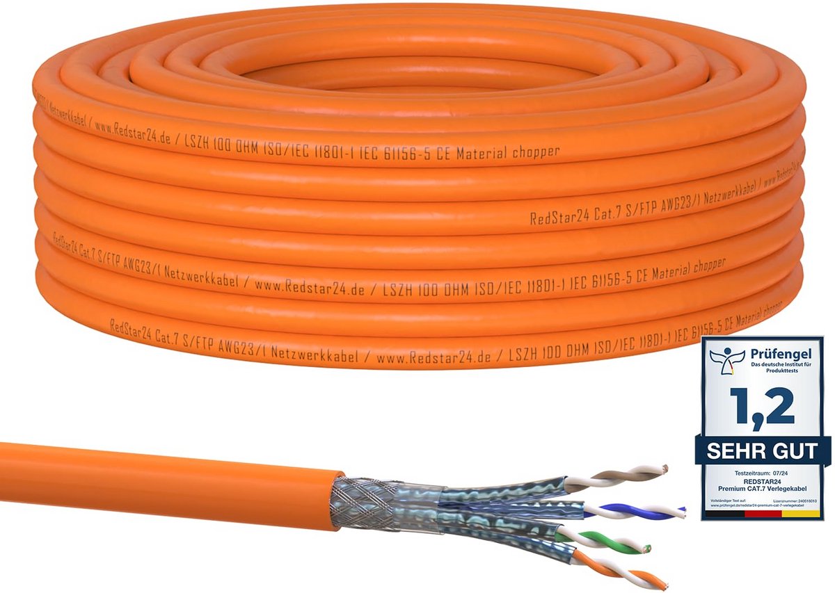 Installatie Netwerkkabel CAT 7 S/FTP Koper 30 Meter - Geschikt voor 10 Gbit Ethernet en POE