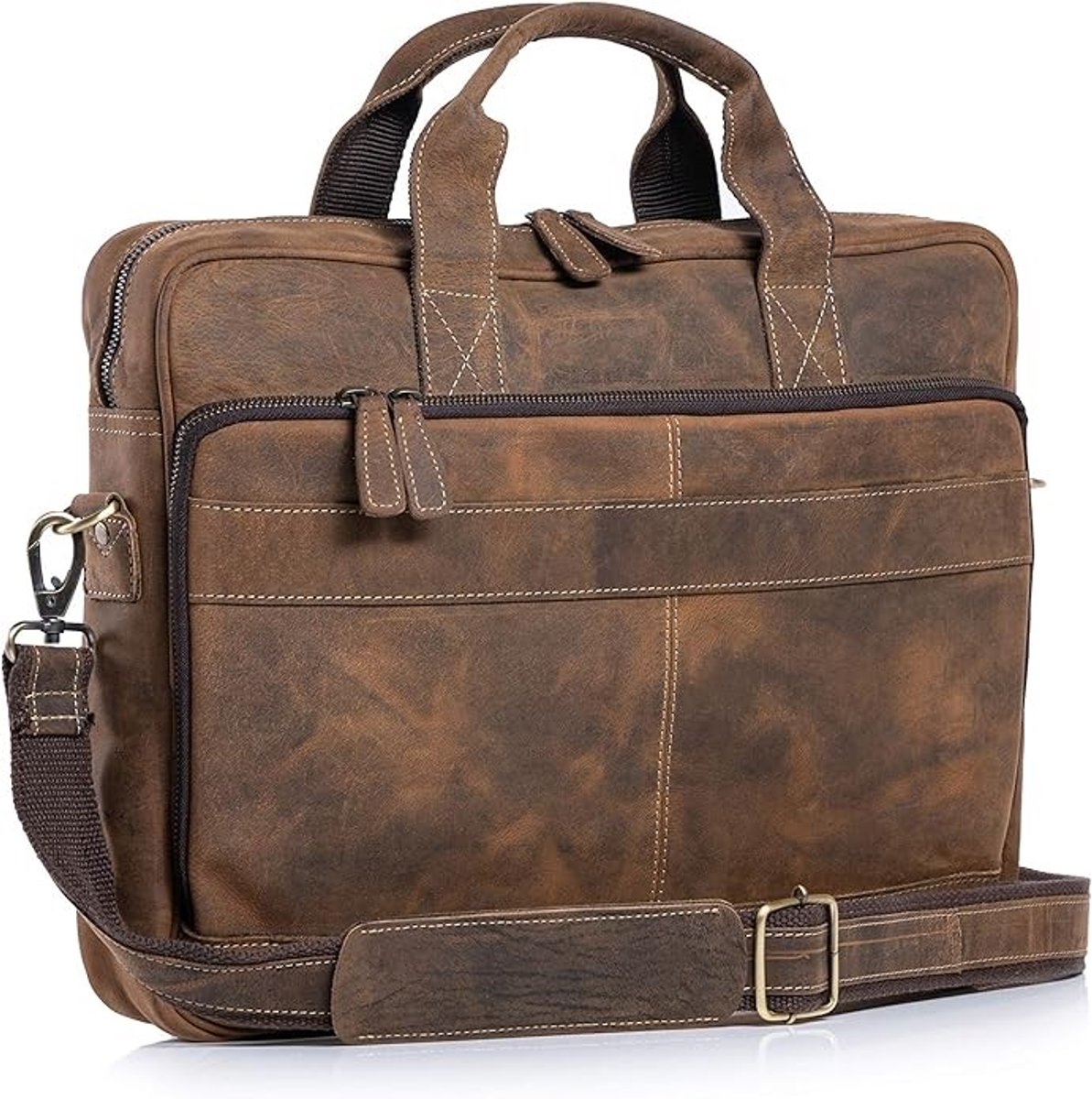 Leren Aktetas 16 Inch Schoudertas Voor Laptop Heren Dames