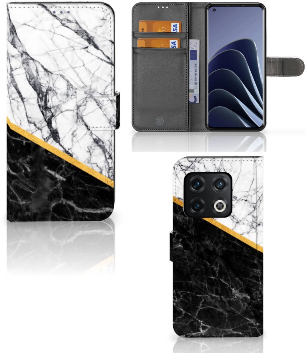 OnePlus 10 Pro Bookcase Marmer Wit Zwart - Origineel Cadeau Man