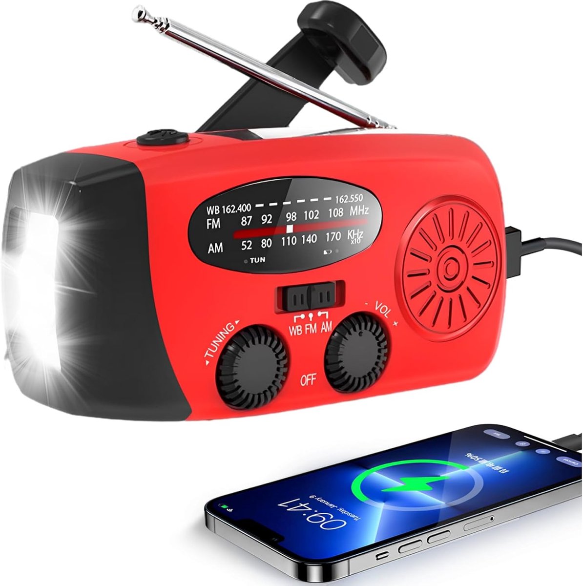 Draagbare Weerradio met Zonnepaneel en Handslinger voor Noodsituaties