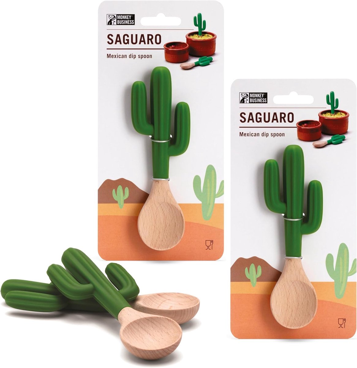 Set van 2 Cactus Lepels voor Serveren van Guacamole en Dips