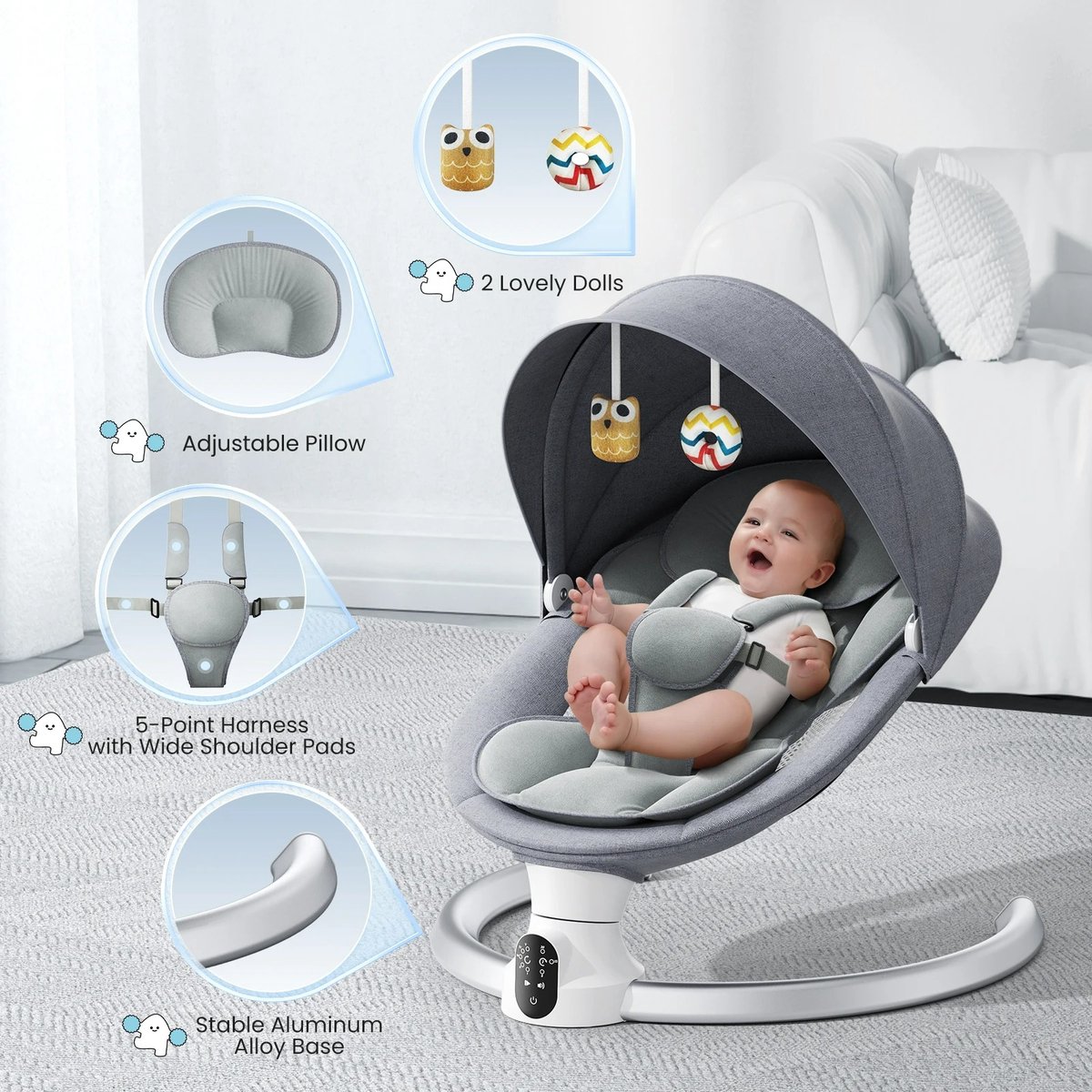 HHHK - Elektrische Wipstoel - Babyschommel - Wipstoel - Elektrische Babyschommel - Babyswing - Elektrische Wipstoel Baby - Baby thumbnail 2