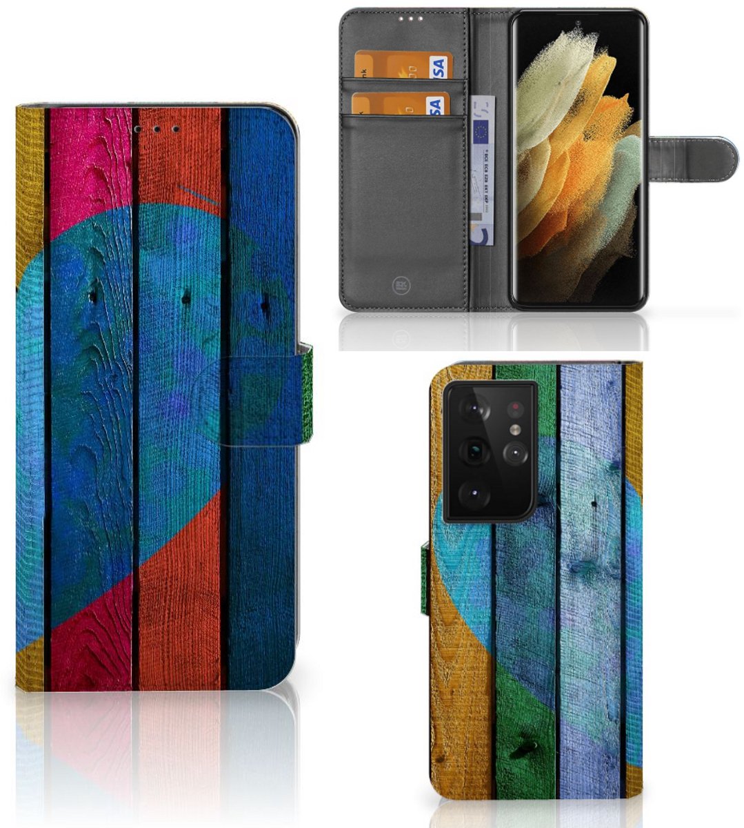Samsung Galaxy S21 Ultra Book Style Case Wood Heart - Cadeau voor je Vriend