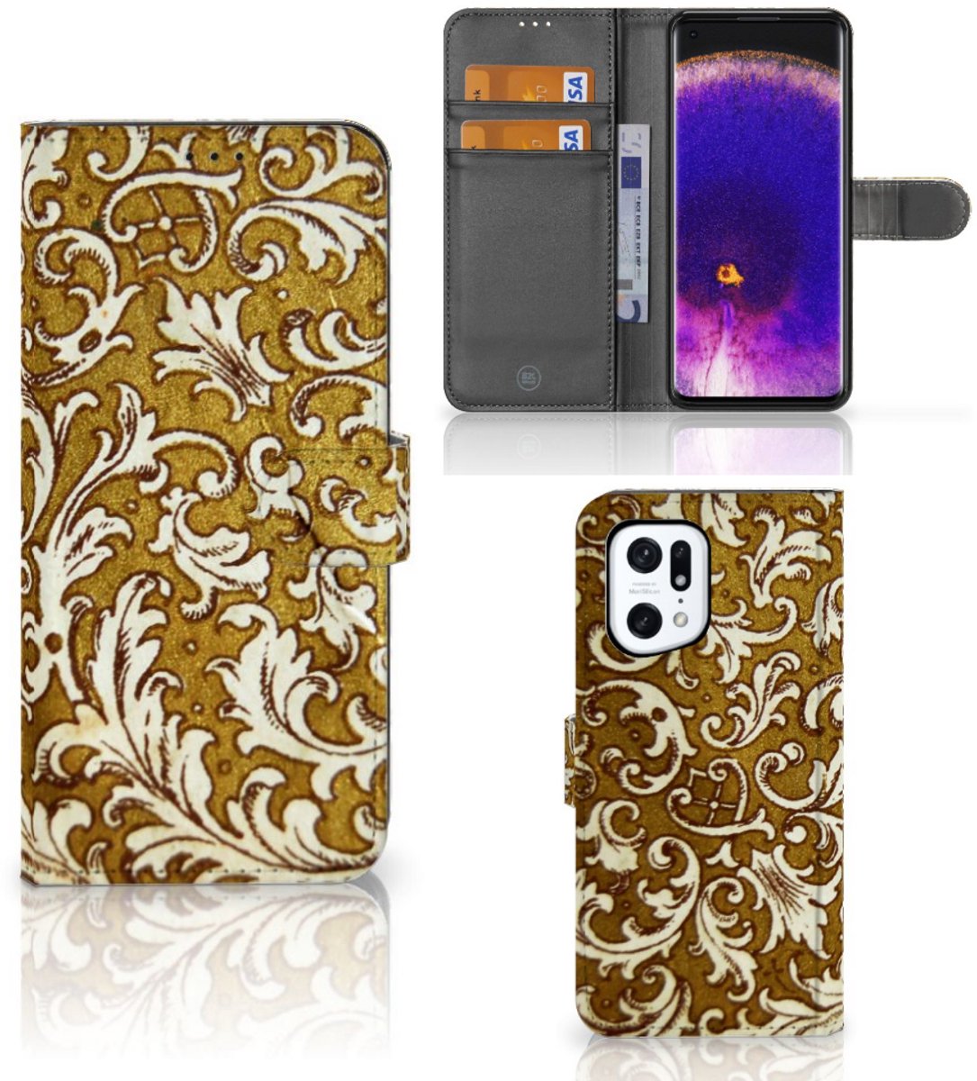 Wallet Case OPPO Find X5 Pro Barok Goud