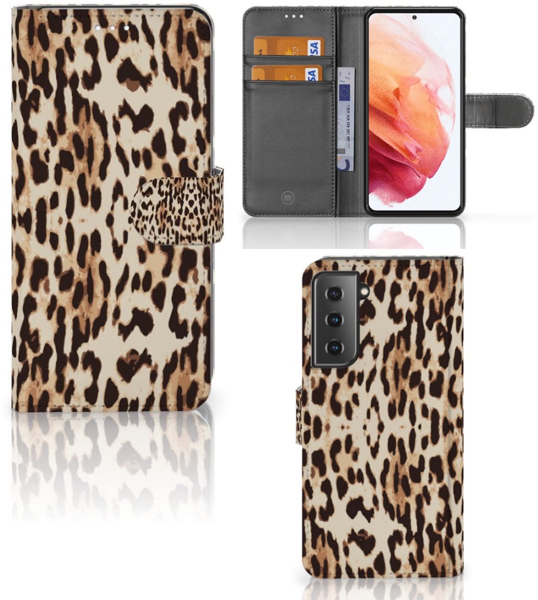 Samsung Galaxy S21 Telefoonhoesje met Pasjes Leopard