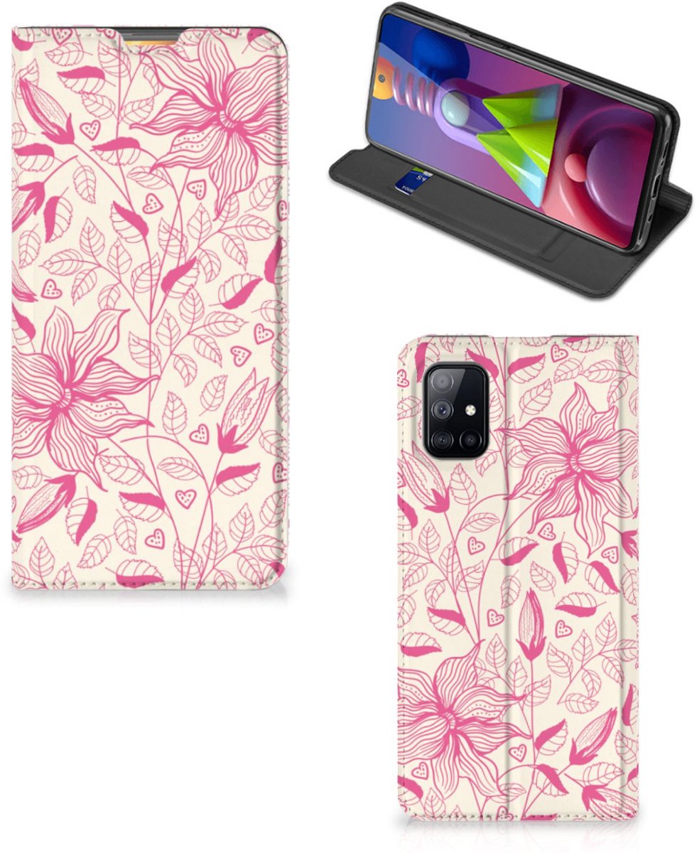 Samsung Galaxy M51 Smart Cover Pink Flowers