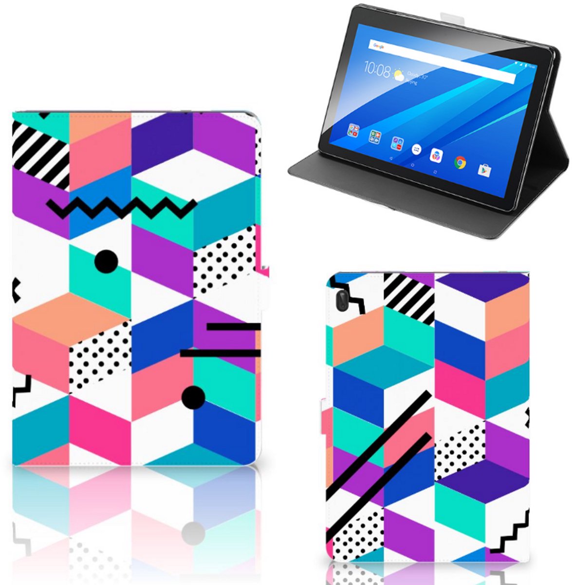 Lenovo Tab E10 Tablet Beschermhoes Blokken Kleurrijk