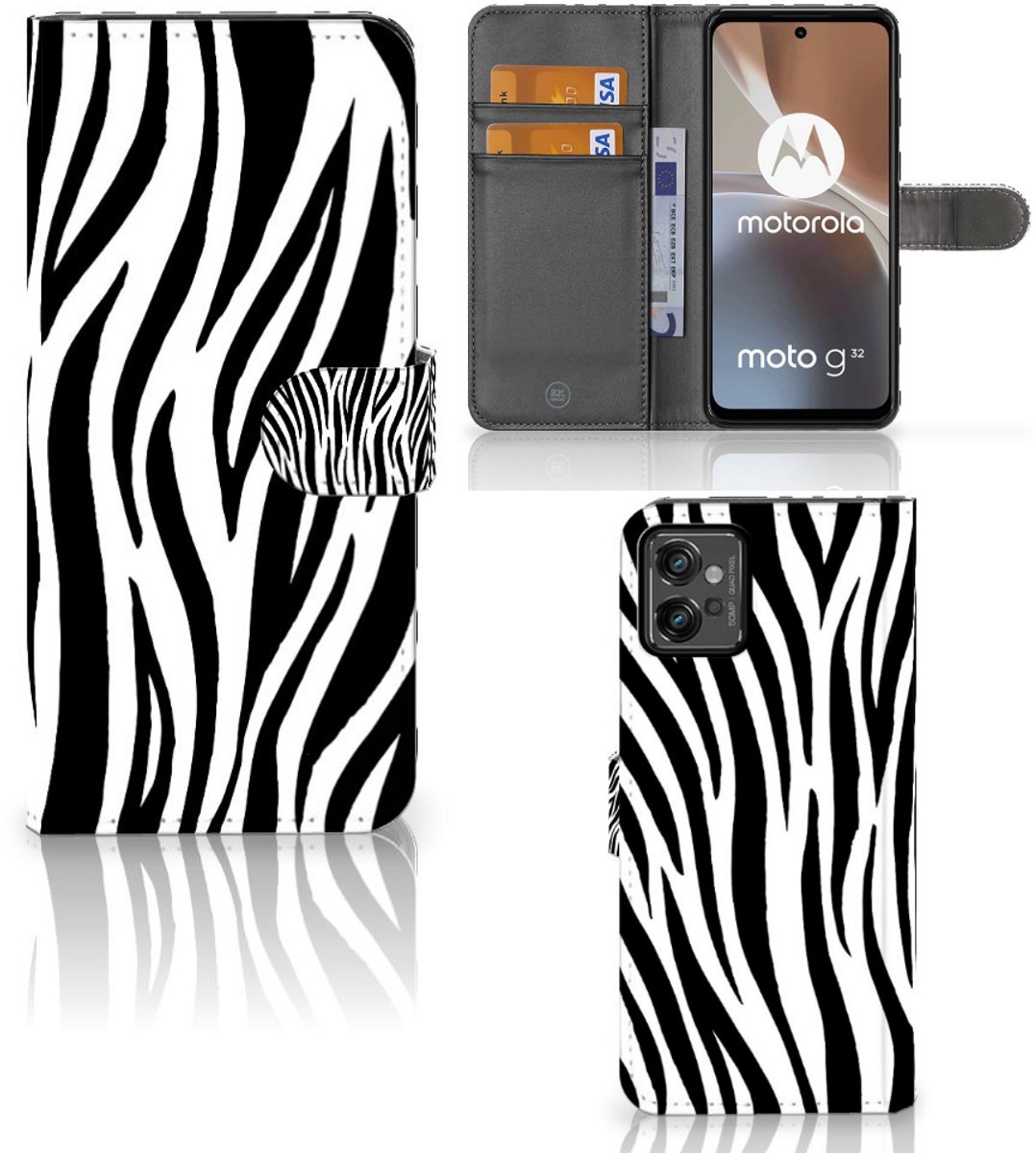 Motorola Moto G32 Telefoonhoesje met Pasjes Zebra