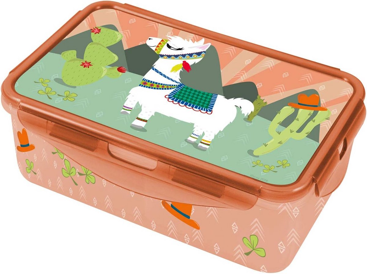 Lunchbox met trendy lama-motief - Lekvrije en magnetronbestendige clipbus