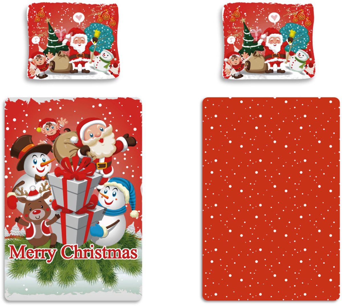 Kerst dekbedovertrek Merry Christmas and a happy new year 140 x 200 cm (70 x 90 cm) rood
