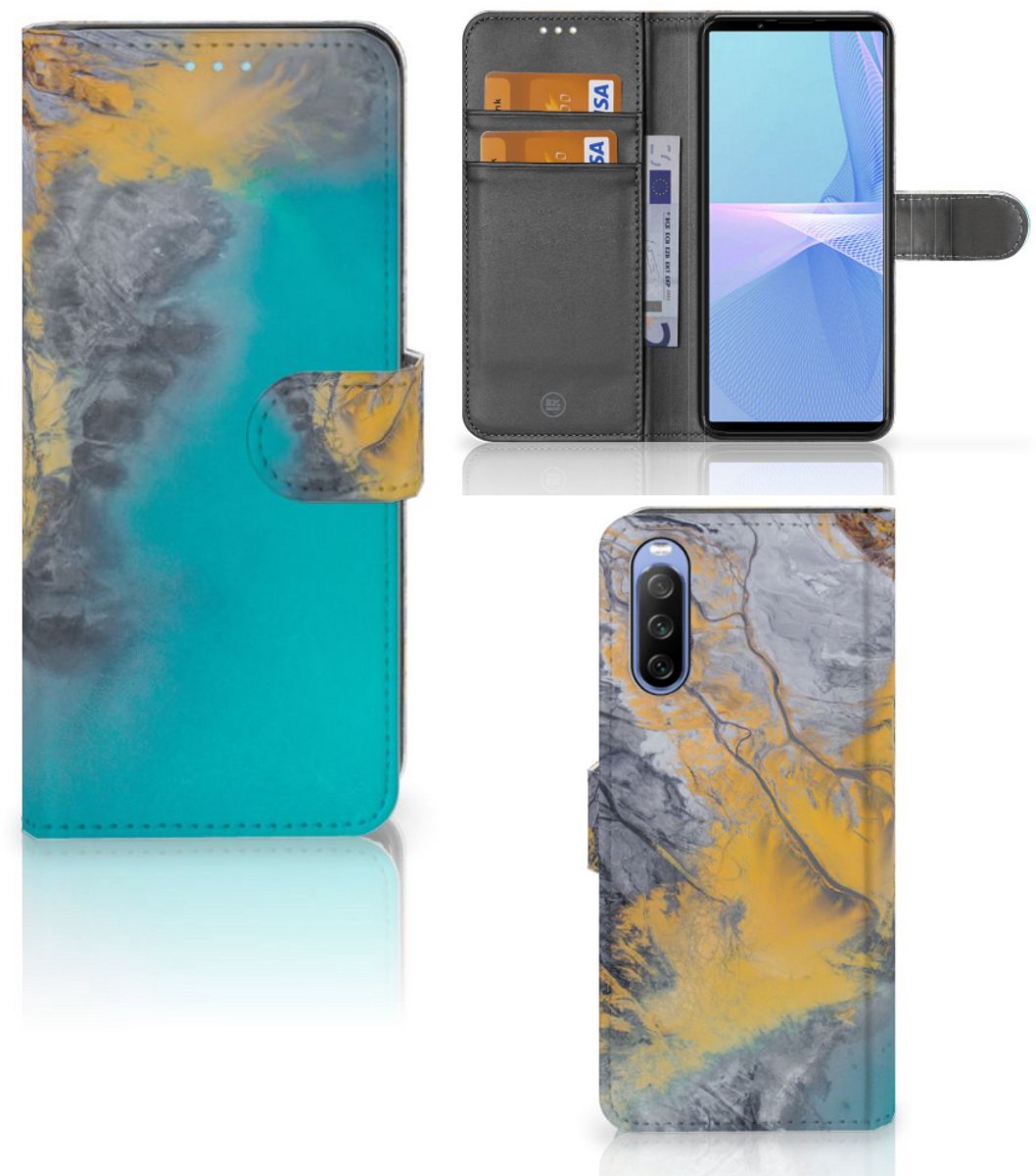 Sony Xperia 10 III Bookcase Marble Blue Gold