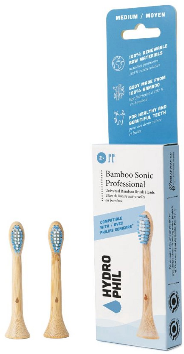 Hydrophil Sonicare Bamboe Opzetborstels Medium Soft (2 stuks)