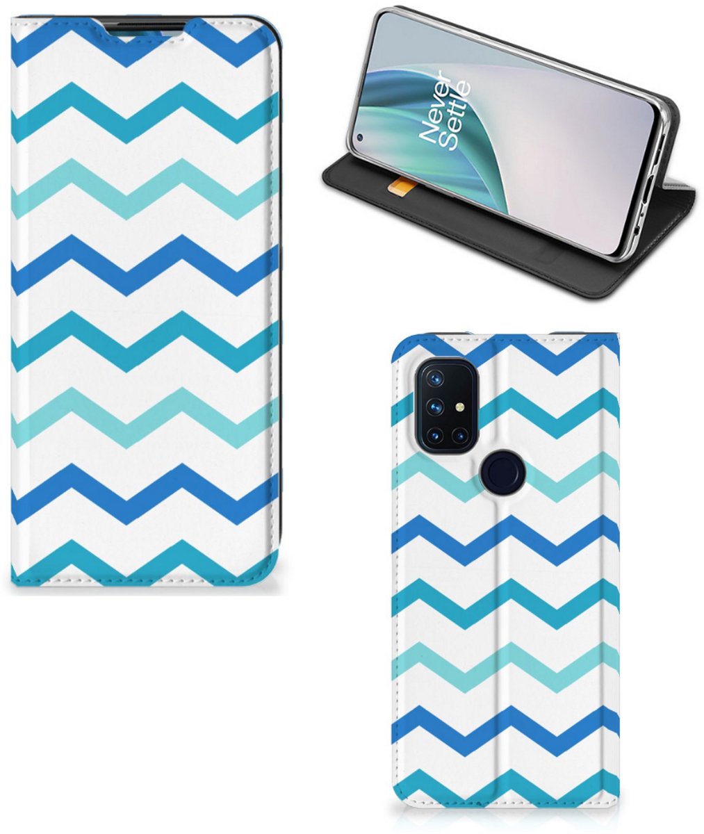 OnePlus Nord N10 5G Hoesje met Magneet Zigzag Blauw