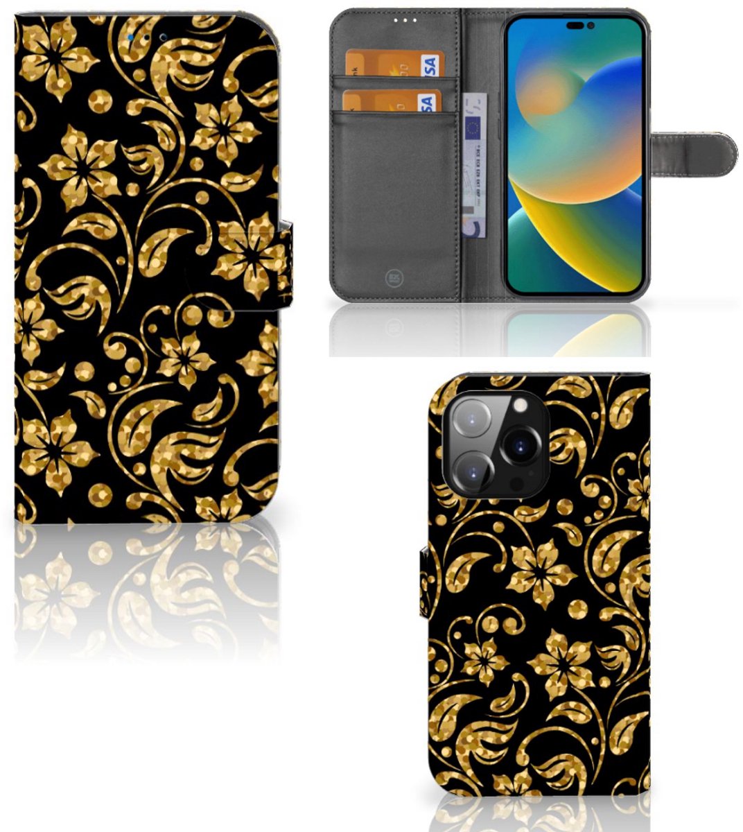 iPhone 14 Pro Max Hoesje Gouden Bloemen
